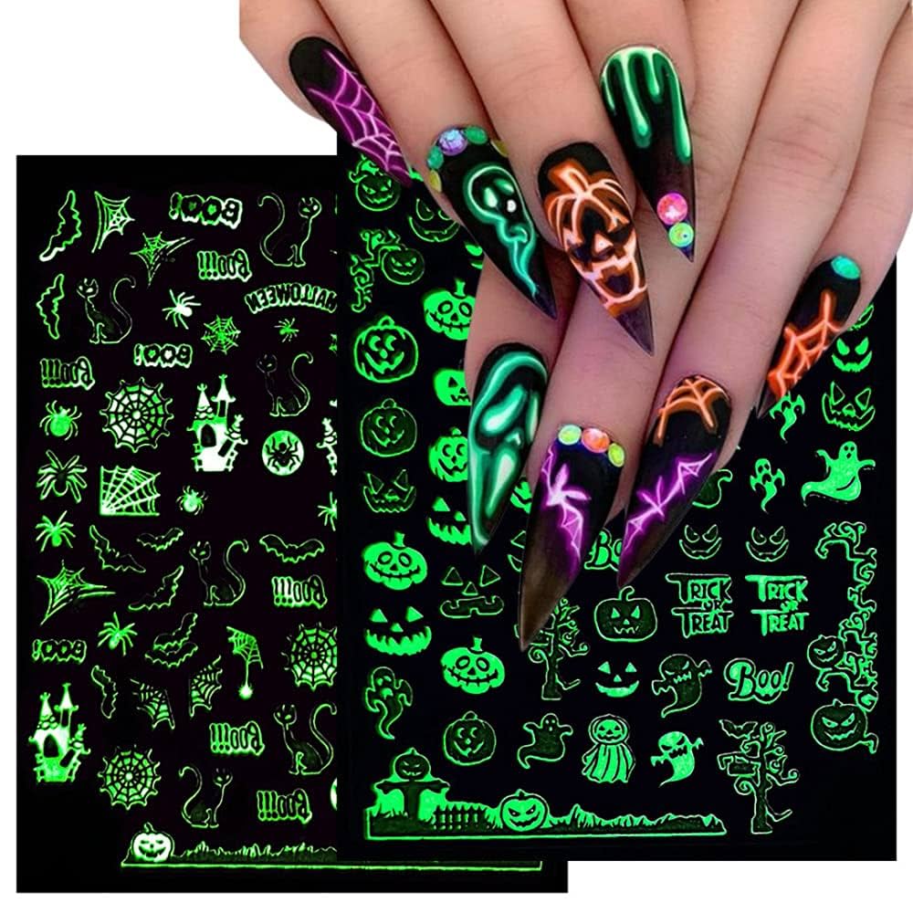 ♡ハロウィン♡3Dネイルシール♡ Amazon.com: Luminous Nail Stickers - 3D Halloween Nail Art